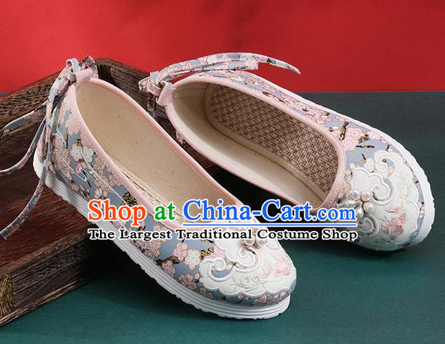 Chinese Traditional Folk Dance Shoes Classical Blue Cloth Shoes National Woman Shoes