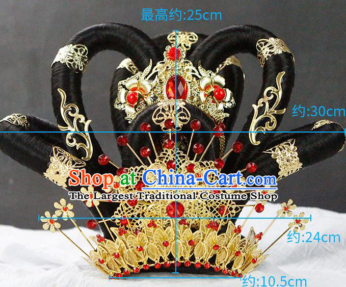 China Classical Fairy Dance Headwear Traditional Tang Dynasty Imperial Concubine Wigs Chignon Headpieces