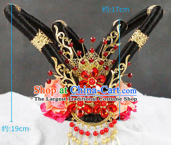 China Classical Flying Apsaras Dance Wigs Chignon Traditional Tang Dynasty Palace Lady Headwear