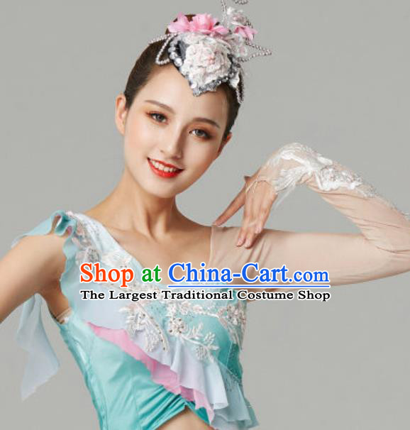 Chinese Yunnan Ethnic Stage Performance Garment Clothing Dai Nationality Peacock Dance Green Dress Outfits