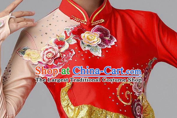 China Folk Dance Clothing Fan Dance Group Dance Garment Yangko Dance Red Outfits