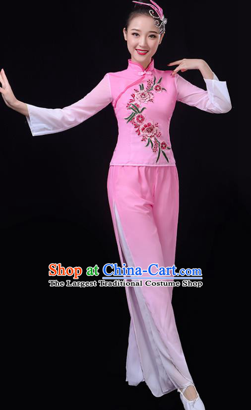 China Fan Dance Group Dance Garment Yangko Dance Pink Outfits Folk Dance Clothing