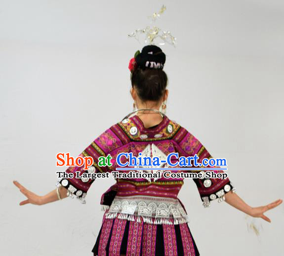 Chinese Yi Minority Purple Outfits Ethnic Folk Dance Garment Xiangxi Nationality Performance Dress Clothing