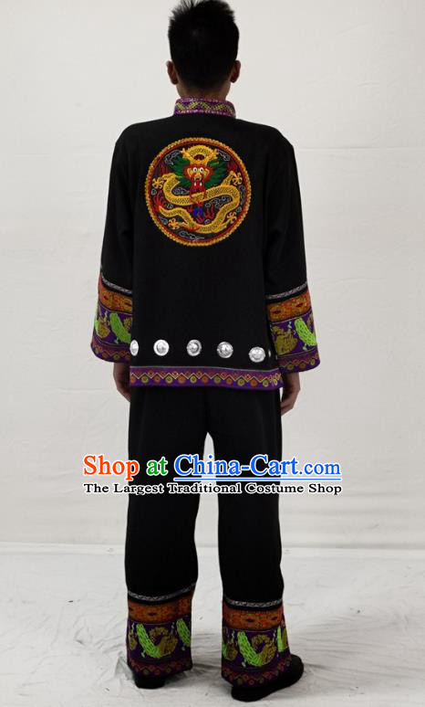 China Traditional Miao Nationality Performance Garment Costumes Hmong Ethnic Folk Dance Black Clothing