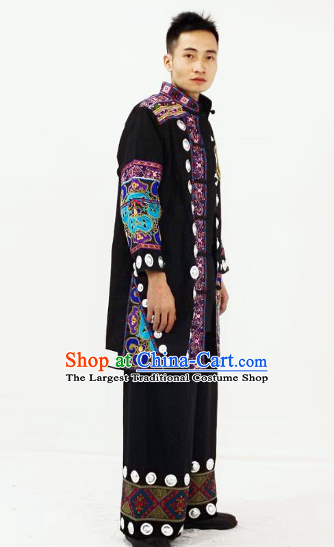 China Traditional Hmong Ethnic Bridegroom Clothing Miao Nationality Wedding Male Garment Costumes