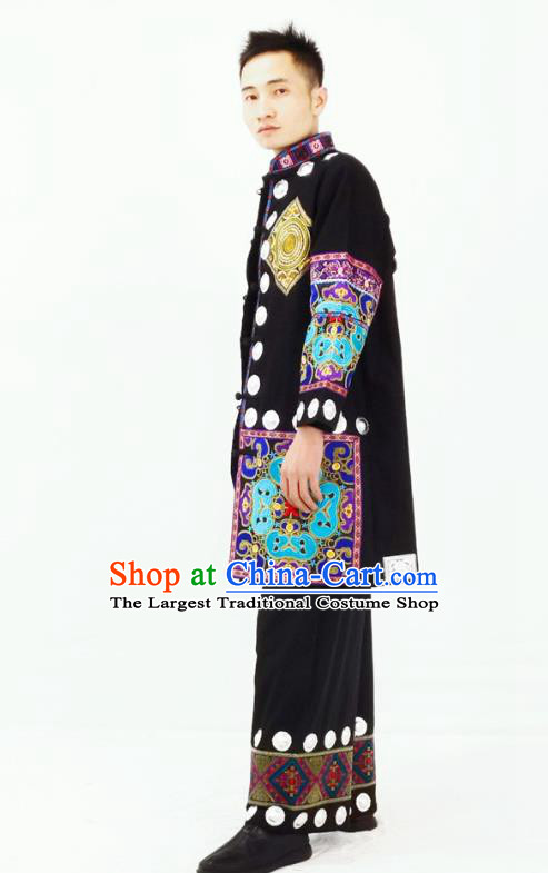 China Traditional Hmong Ethnic Bridegroom Clothing Miao Nationality Wedding Male Garment Costumes