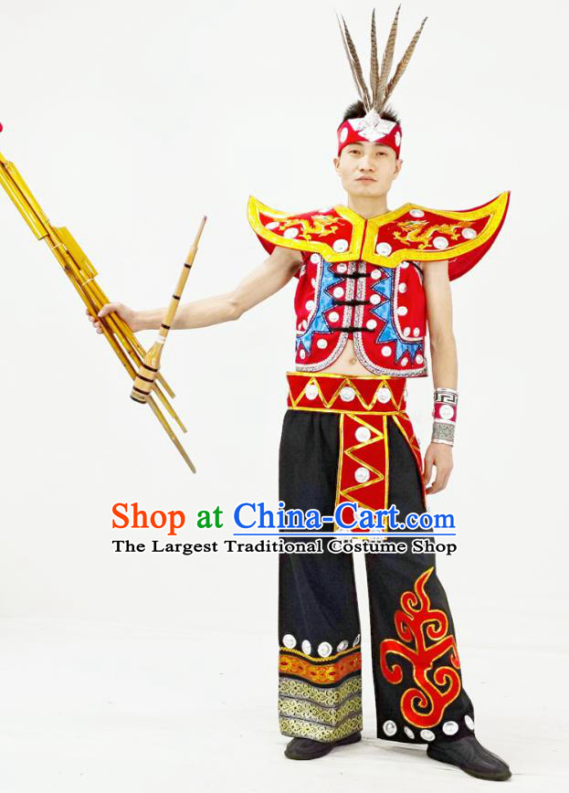 China Traditional Ethnic Performance Clothing Yao Nationality Folk Dance Garment Costumes and Headwear