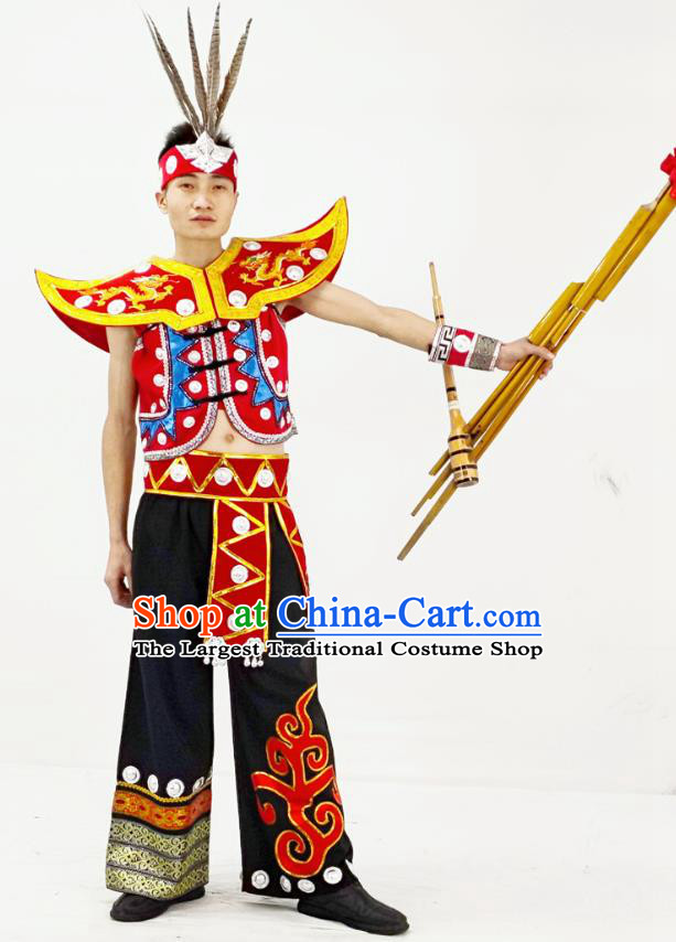 China Traditional Ethnic Performance Clothing Yao Nationality Folk Dance Garment Costumes and Headwear