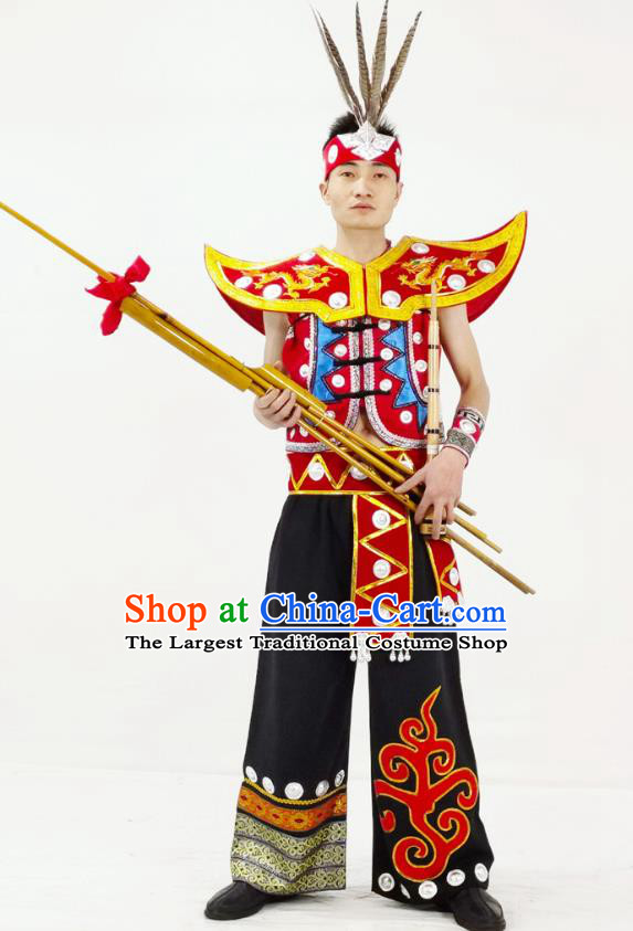 China Traditional Ethnic Performance Clothing Yao Nationality Folk Dance Garment Costumes and Headwear