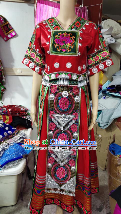 Chinese Hmong Ethnic Folk Dance Garment Miao Nationality Performance Dress Clothing Xiangxi Minority Outfits