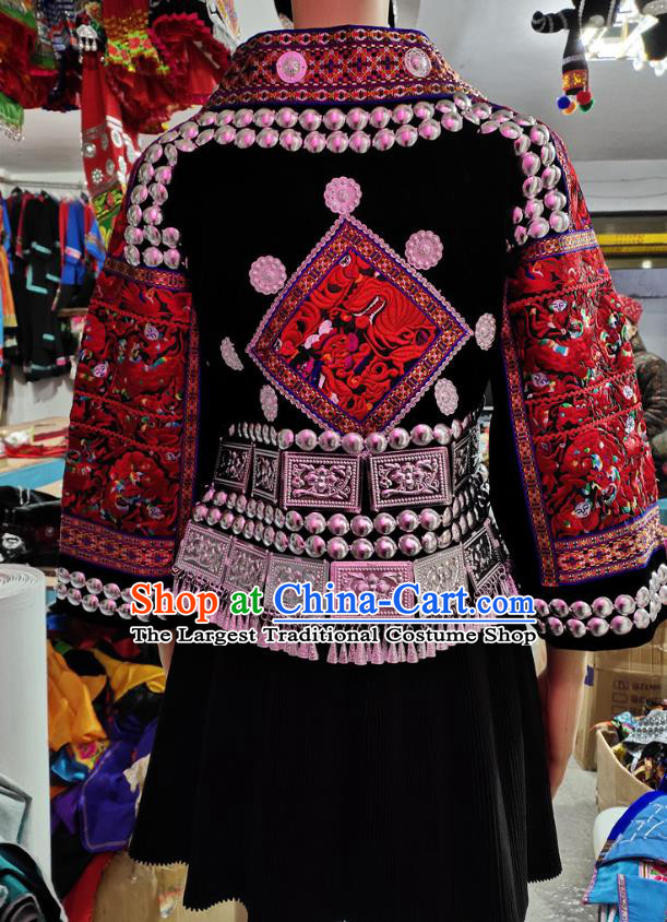 Chinese Xiangxi Nationality Performance Dress Clothing Tujia Minority Black Outfits Ethnic Folk Dance Garment