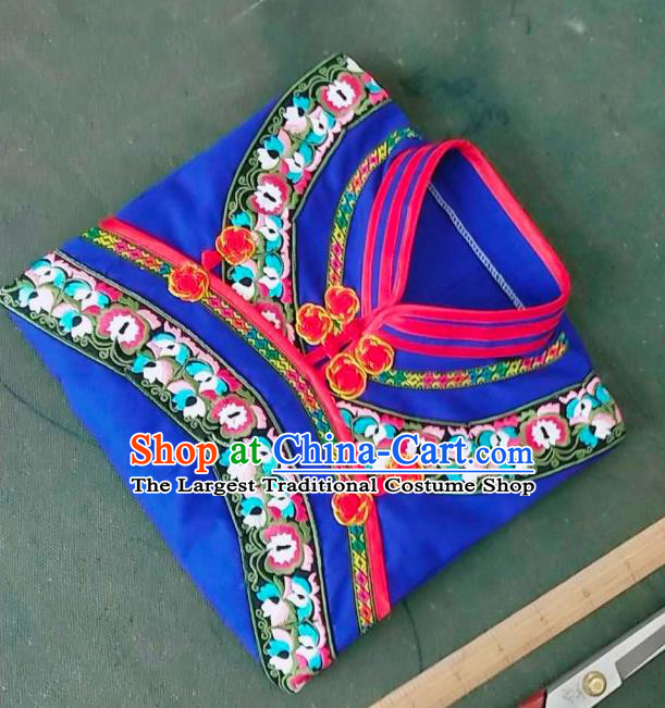 Chinese Yunnan Bouyei Ethnic Female Clothing Traditional Puyi Nationality Embroidered Blue Blouse and Pants Suits