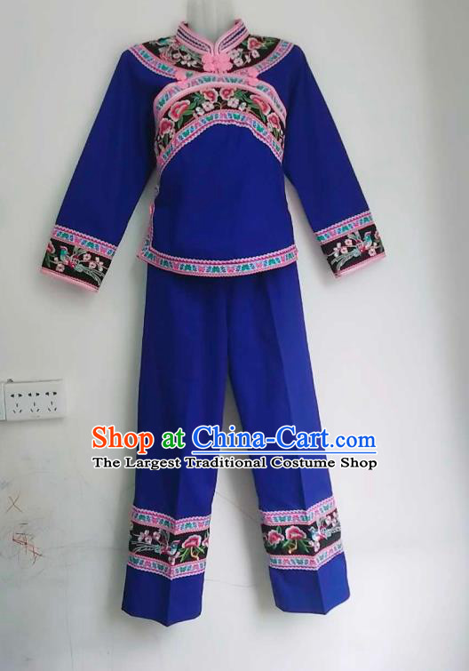 Chinese Traditional Puyi Nationality Embroidered Blue Blouse and Pants Suits Yunnan Bouyei Ethnic Female Clothing
