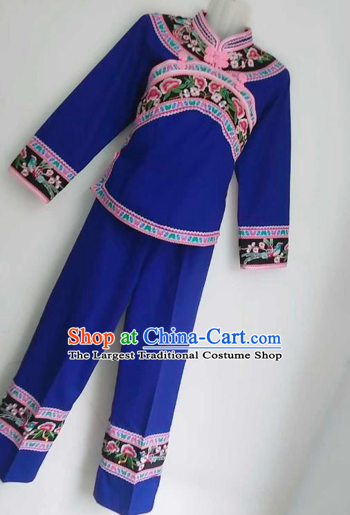 Chinese Traditional Puyi Nationality Embroidered Blue Blouse and Pants Suits Yunnan Bouyei Ethnic Female Clothing