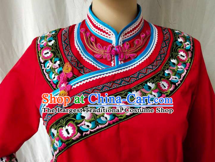 Chinese Guizhou Ethnic Woman Upper Outer Garment Puyi Nationality Blouse Clothing Bouyei Minority Embroidered Red Shirt