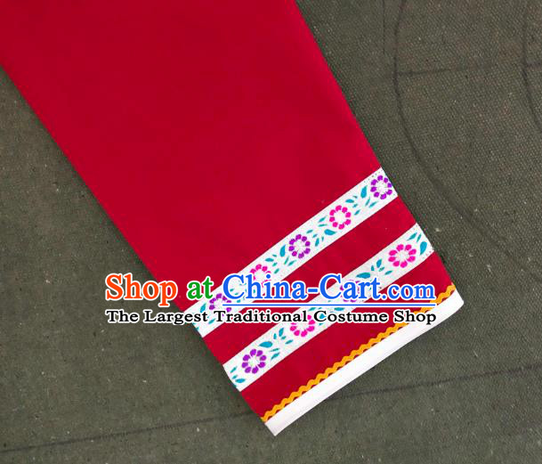 Chinese Ethnic Woman Top Garment Guizhou Minority Embroidered Shirt Clothing Bouyei Nationality Red Blouse