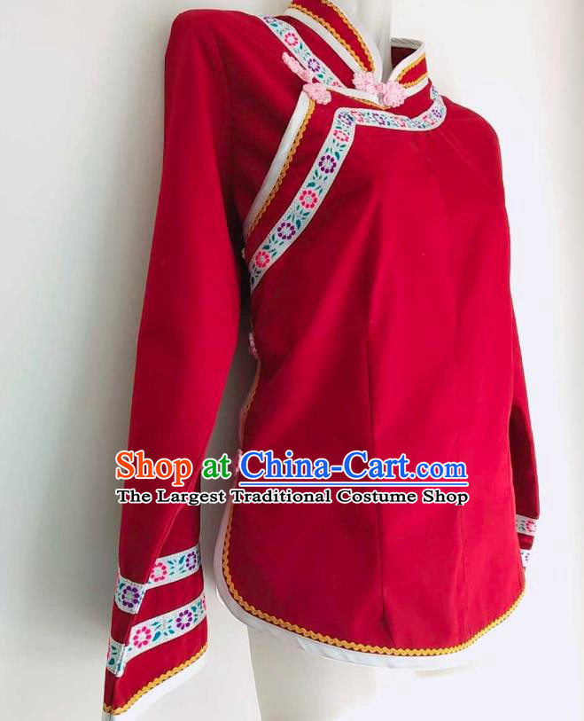 Chinese Ethnic Woman Top Garment Guizhou Minority Embroidered Shirt Clothing Bouyei Nationality Red Blouse
