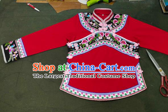 Chinese Bouyei Nationality Red Blouse Ethnic Woman Embroidered Top Garment Guizhou Minority Shirt Clothing