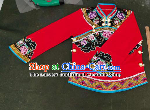 Chinese Guizhou Ethnic Folk Dance Clothing Traditional Bouyei Nationality Embroidered Red Blouse and Pants Suits