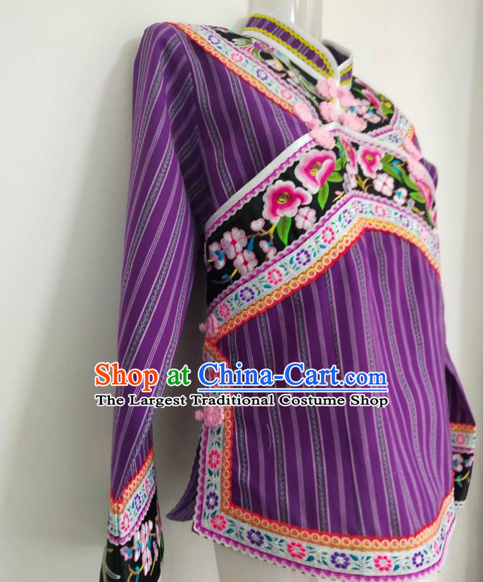 Chinese Embroidered Purple Top Garment Guizhou Ethnic Performance Clothing Bouyei Nationality Woman Blouse