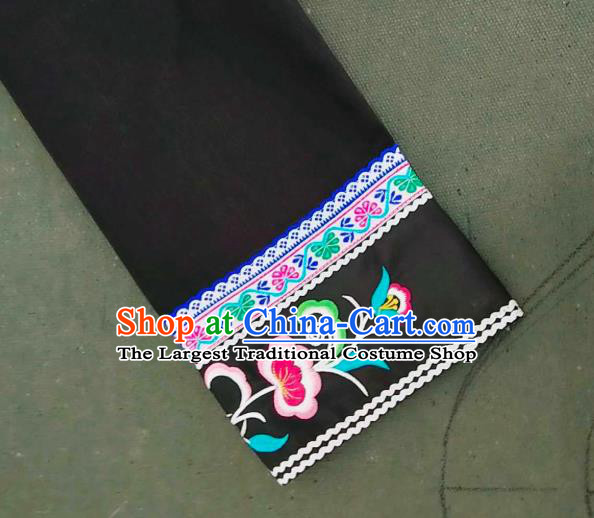 Chinese Bouyei Nationality Embroidered Black Blouse Guizhou Ethnic Dance Top Garment Clothing