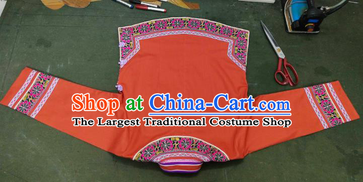 Chinese Guizhou Minority Top Wear Bouyei Nationality Embroidered Jacinth Blouse Ethnic Garment