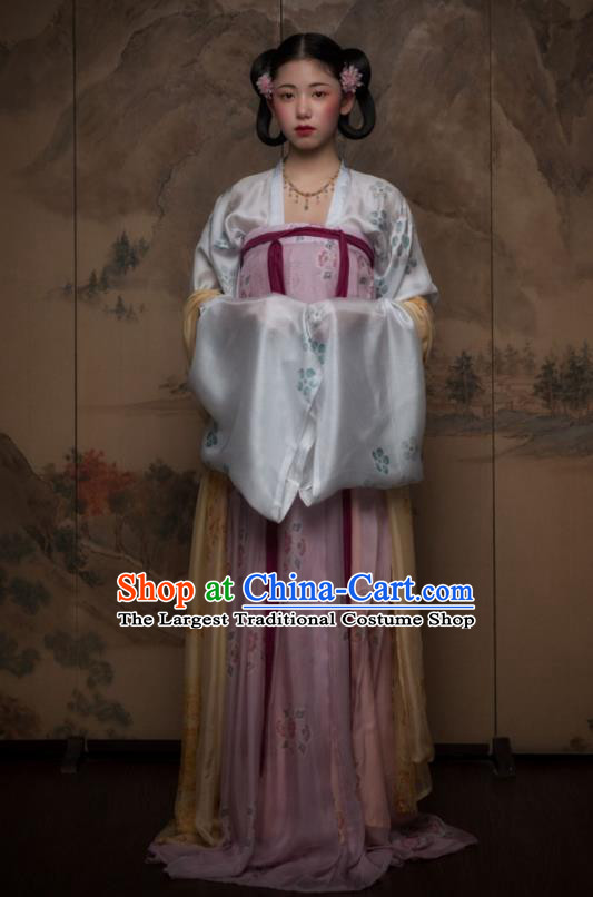 China Traditional Tang Dynasty Court Lady Historical Garment Costume Ancient Princess Pink Hanfu Dresss Apparels