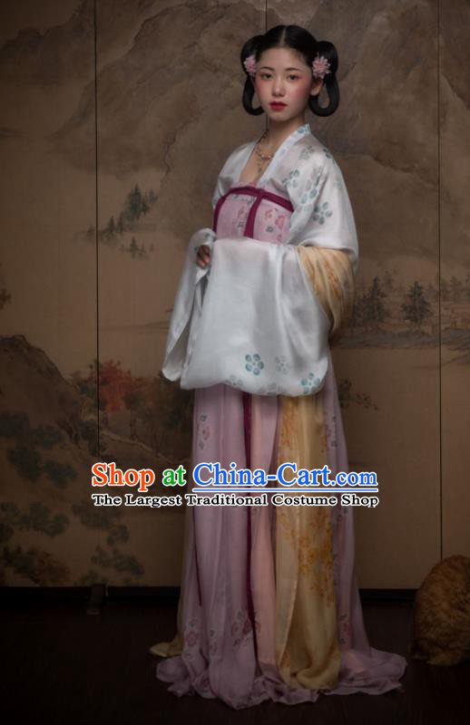 China Traditional Tang Dynasty Court Lady Historical Garment Costume Ancient Princess Pink Hanfu Dresss Apparels