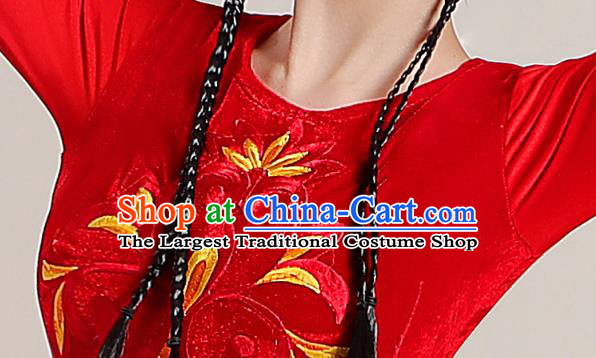 Chinese Xinjiang Dance Red Dress Ethnic Stage Performance Garments Costume Traditional Uygur Nationality Suits