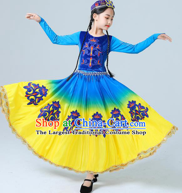 China Traditional Xinjiang Dance Performance Clothing Uygur Nationality Girls Folk Dance Dress Outfits