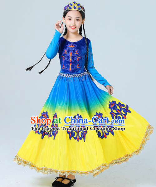 China Traditional Xinjiang Dance Performance Clothing Uygur Nationality Girls Folk Dance Dress Outfits