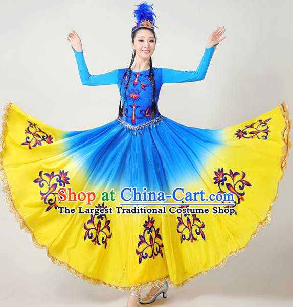 Chinese Ethnic Folk Dance Garments Clothing Traditional Uygur Nationality Suits Xinjiang Dance Dress