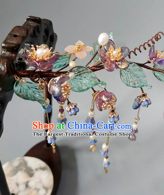 Chinese Ancient Young Lady Tassel Hairpin Traditional Hanfu Wisteria Hair Stick