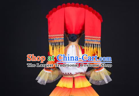 Chinese Traditional Zhuang Nationality Wedding Garments Guangxi Minority Performance Dress Ethnic Folk Dance Clothing and Headdress
