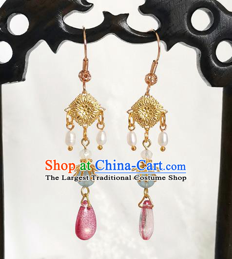 Chinese Ancient Young Beauty Ear Accessories Traditional Ming Dynasty Flower Petal Earrings