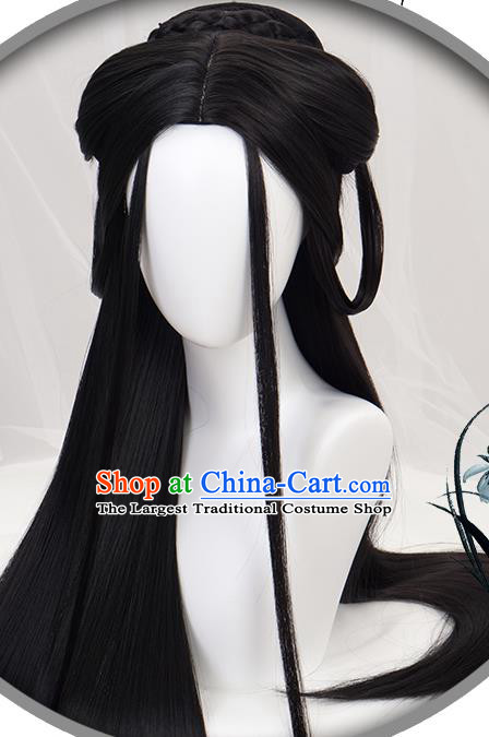 China Ancient Goddess Wigs Headgear Traditional Jin Dynasty Court Beauty Wig Sheath
