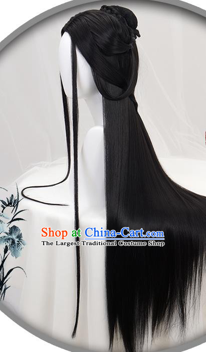 China Ancient Goddess Wigs Headgear Traditional Jin Dynasty Court Beauty Wig Sheath