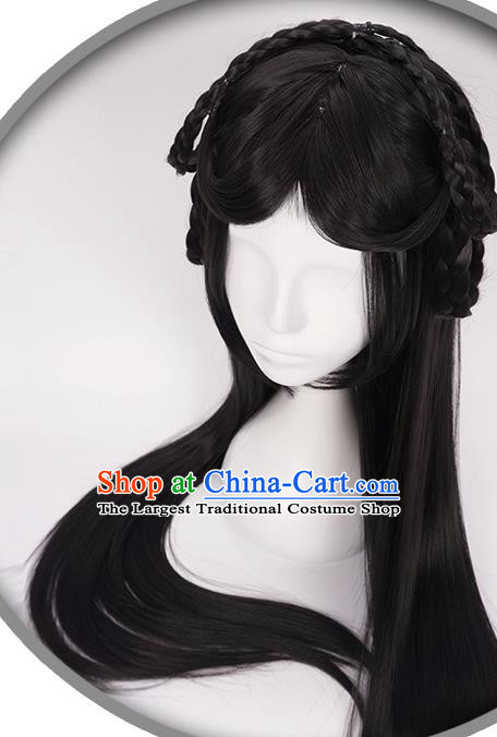 China Ancient Fairy Princess Wigs Headgear Traditional Tang Dynasty Swordswoman Wig Sheath