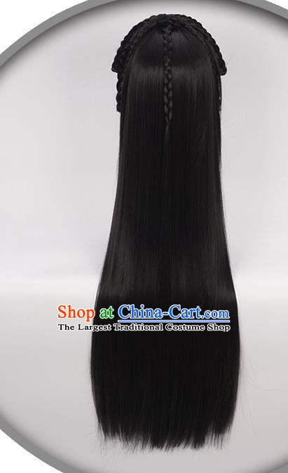 China Ancient Fairy Princess Wigs Headgear Traditional Tang Dynasty Swordswoman Wig Sheath