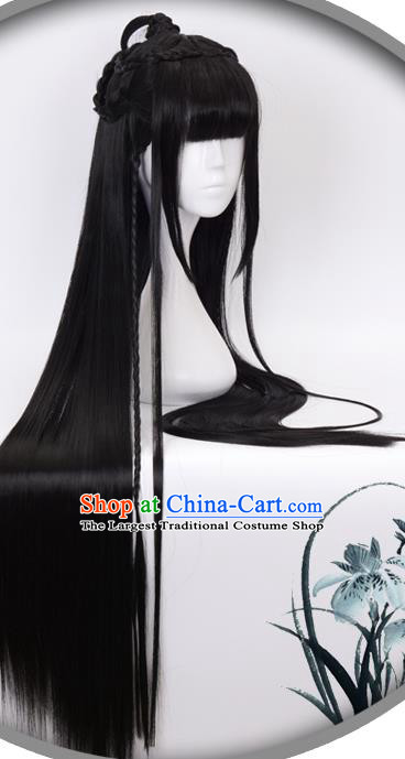 China Ancient Swordswoman Wigs Headgear Traditional Jin Dynasty Young Lady Wig Sheath