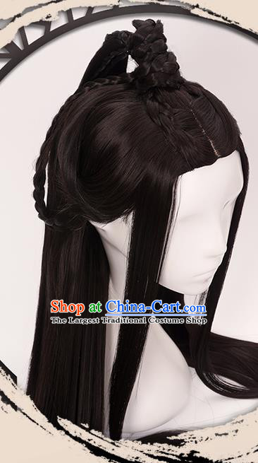 China Ancient Swordsman Chu Liuxiang Wigs Headgear Traditional Ming Dynasty Young Hero Wig Sheath