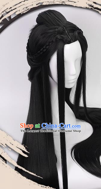 China Ancient Female Swordsman Wigs Headgear Traditional Jin Dynasty Palace Princess Wig Sheath