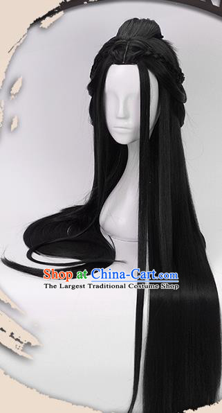 China Ancient Female Swordsman Wigs Headgear Traditional Jin Dynasty Palace Princess Wig Sheath