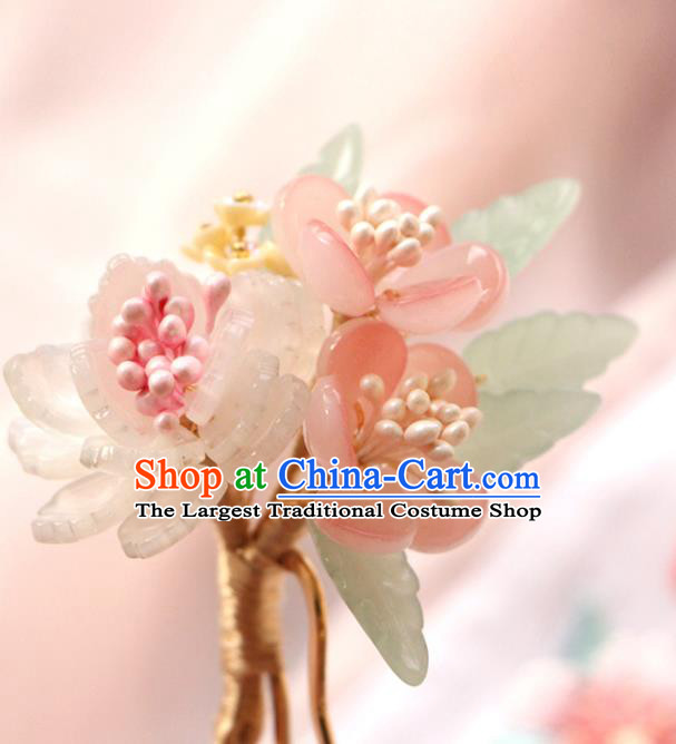 China Ancient Young Lady Hairpin Traditional Hanfu Hair Accessories Song Dynasty Pink Flowers Hair Stick