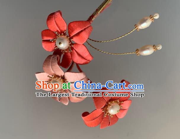 China Ancient Palace Lady Hairpin Traditional Hanfu Hair Accessories Ming Dynasty Silk Lily Flowers Hair Stick