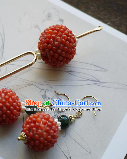 Chinese Ancient Court Woman Hairpin Hair Accessories Traditional Qing Dynasty Imperial Concubine Agate Beads Hair Stick