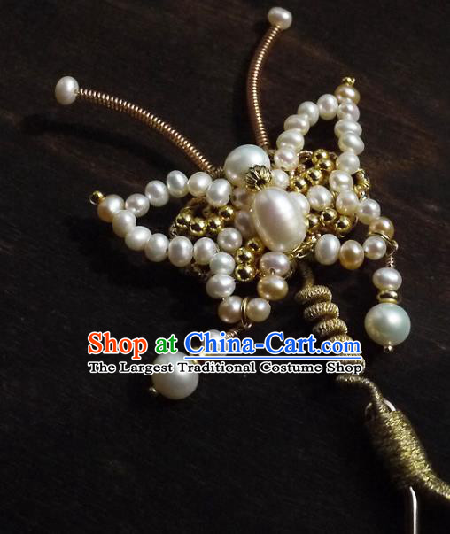 Chinese Ancient Princess Pearls Butterfly Hairpin Hair Accessories Traditional Qing Dynasty Imperial Concubine Hair Stick