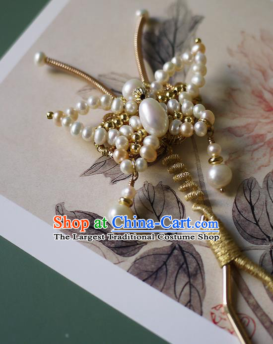 Chinese Ancient Princess Pearls Butterfly Hairpin Hair Accessories Traditional Qing Dynasty Imperial Concubine Hair Stick