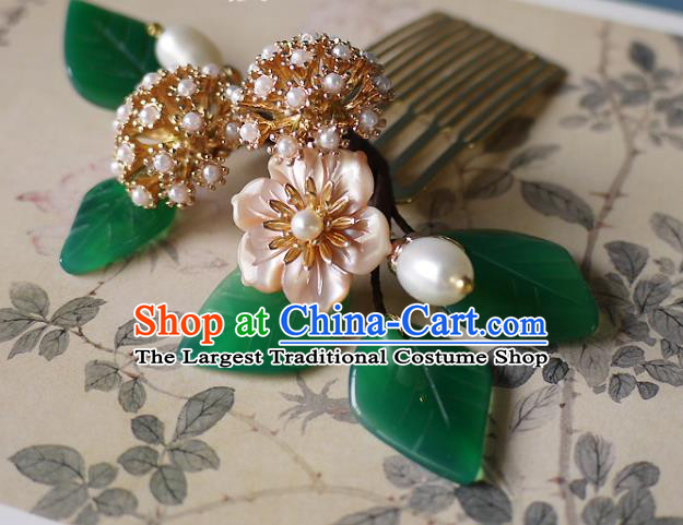 Chinese Ancient Princess Shell Flower Hairpin Hair Accessories Traditional Qing Dynasty Pearls Hair Comb