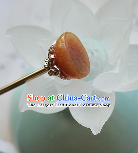 Chinese Ancient Princess Agate Lotus Seedpod Hairpin Hair Accessories Traditional Song Dynasty Court Beauty Hair Stick